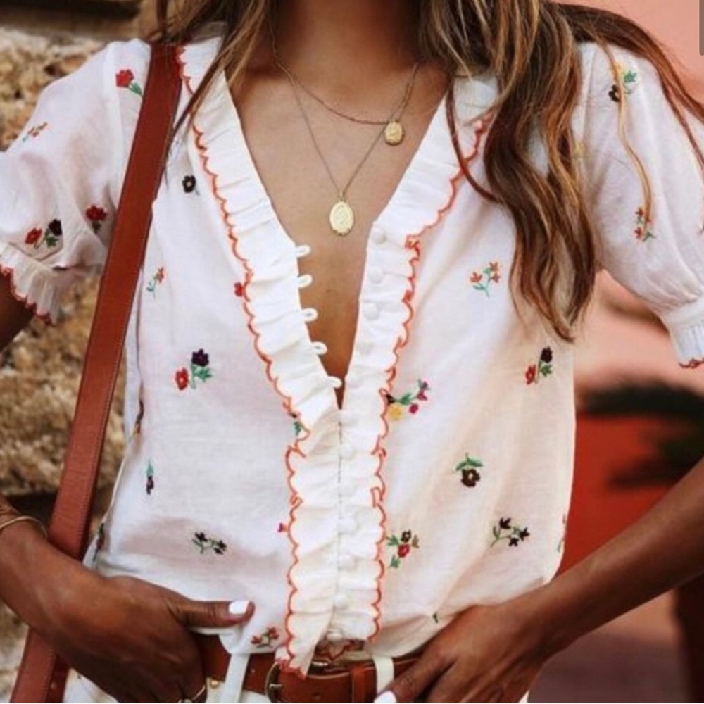 Sezane Andrea Floral Embroidered Blouse
